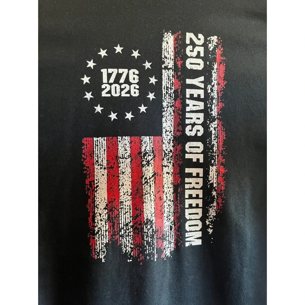 Gildan 250 Years of Freedom 1776-2026 USA Flag Graphic‎ T-Shirt Mens 2XL Black